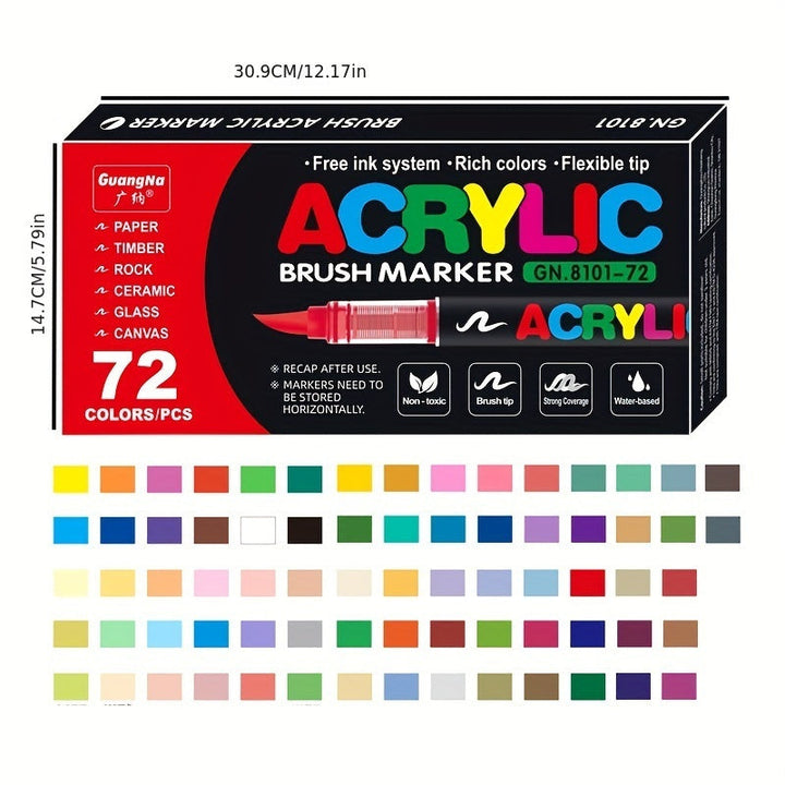 72 Acrylic Paint Pens in 72 Colours – Perfect for Creative Painting on Various Surfaces