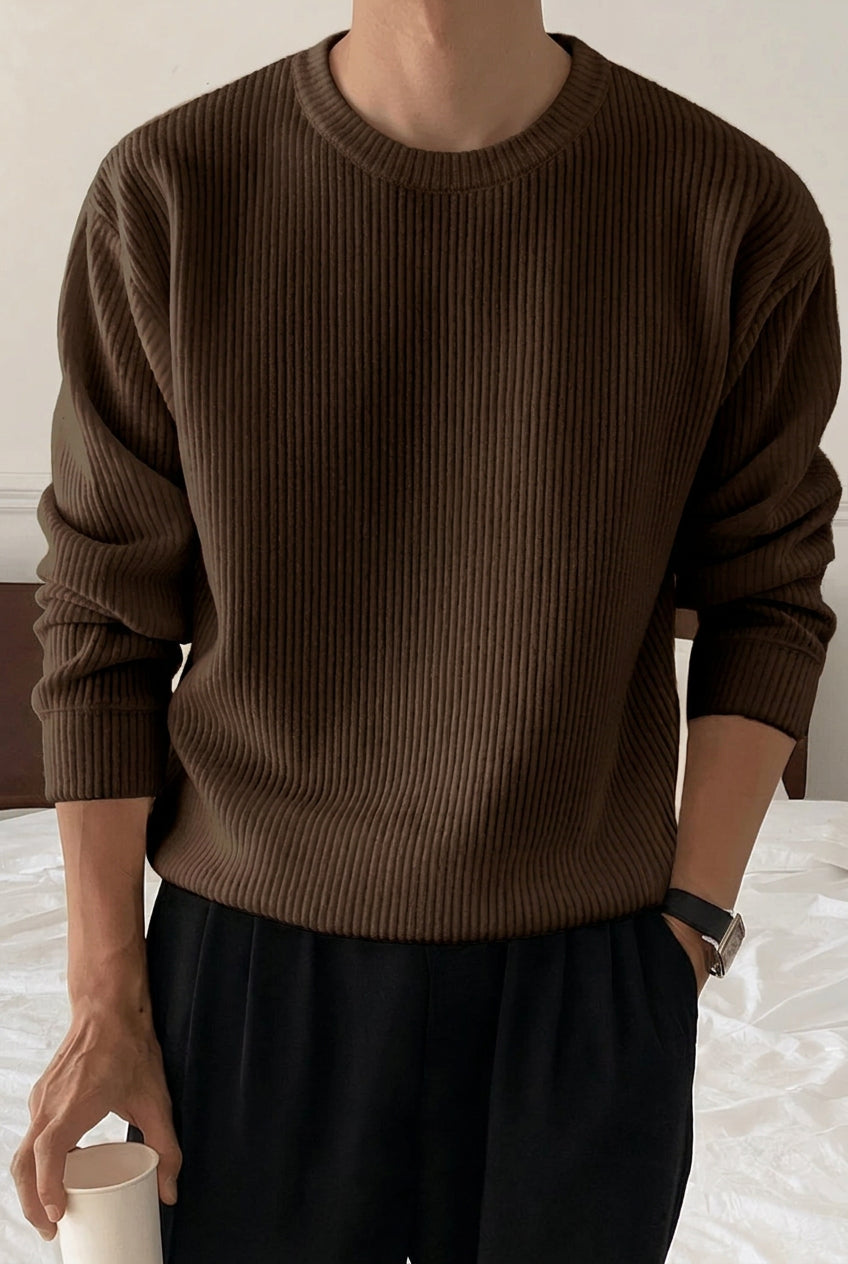 Men's Rib Knit Crew-Neck Sweater with Relaxed Fit