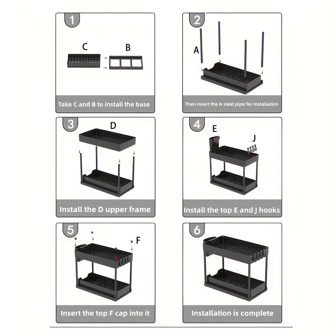 2-Tier Organizer with Hooks and Cup – Smart, Stable Storage System for Under the Sink or Worktop