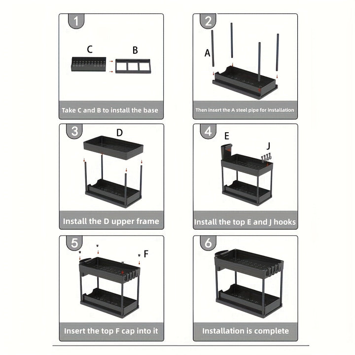 2-Tier Organizer with Hooks and Cup – Smart, Stable Storage System for Under the Sink or Worktop
