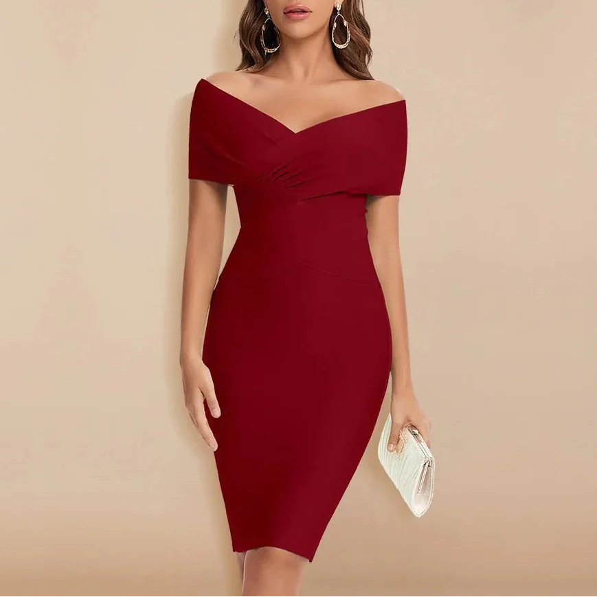 Off-Shoulder V-Neck Bandage Dress