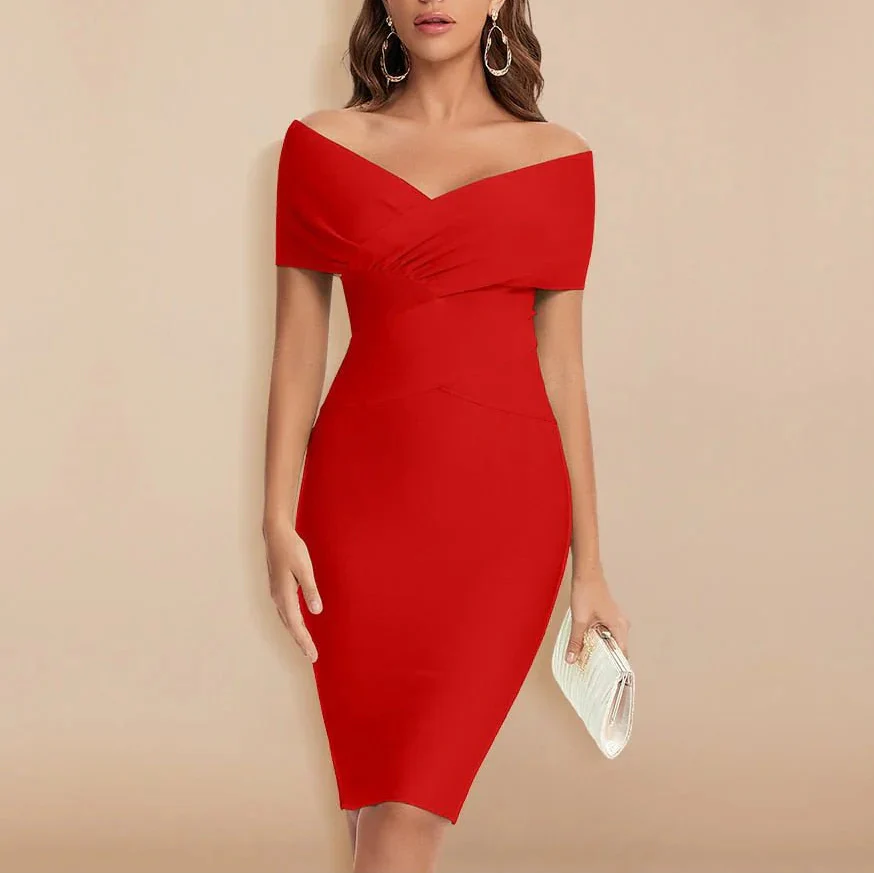 Off-Shoulder V-Neck Bandage Dress