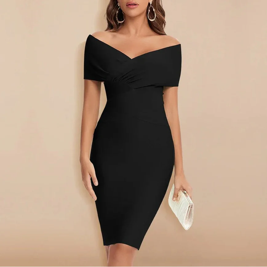 Off-Shoulder V-Neck Bandage Dress