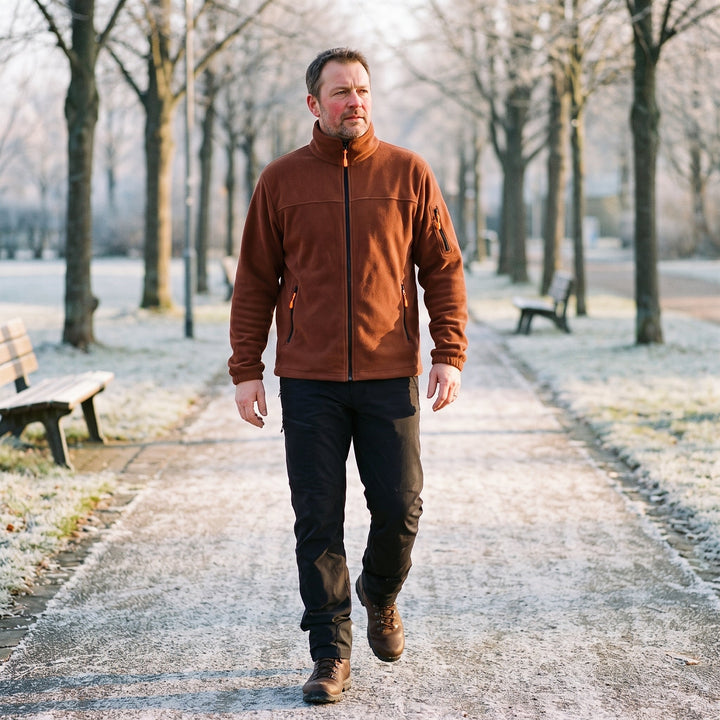 Men's Fleece Jacket with Stand-Up Collar, Windproof and with Stretch Fit