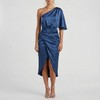 One-Shoulder Satin-Finish Midi Dress