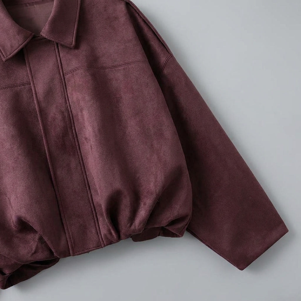 Women's Suede Bomber Jacket Cropped with Tailored Fit