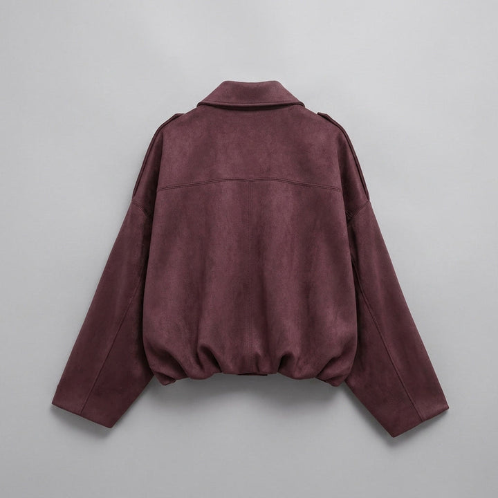 Women's Suede Bomber Jacket Cropped with Tailored Fit