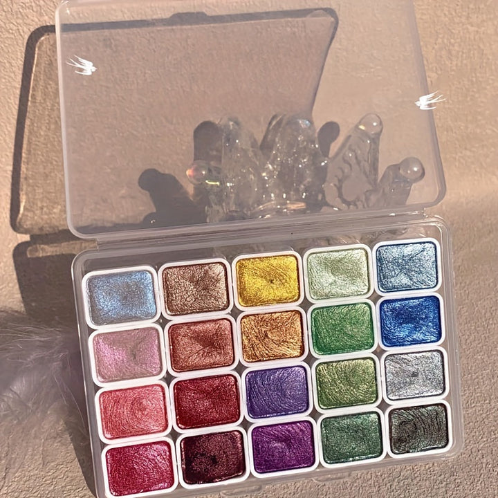 Pearlescent Watercolour Set – 20 Colours in Solid Form for Painting and Calligraphy