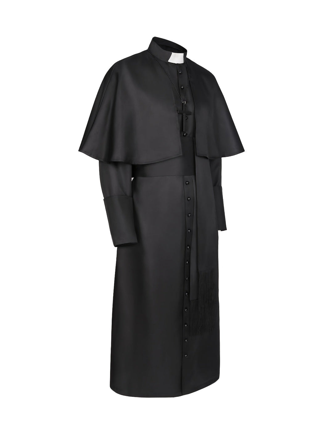 Men's Halloween Priest Costume with Long Robe, Cape and Cross