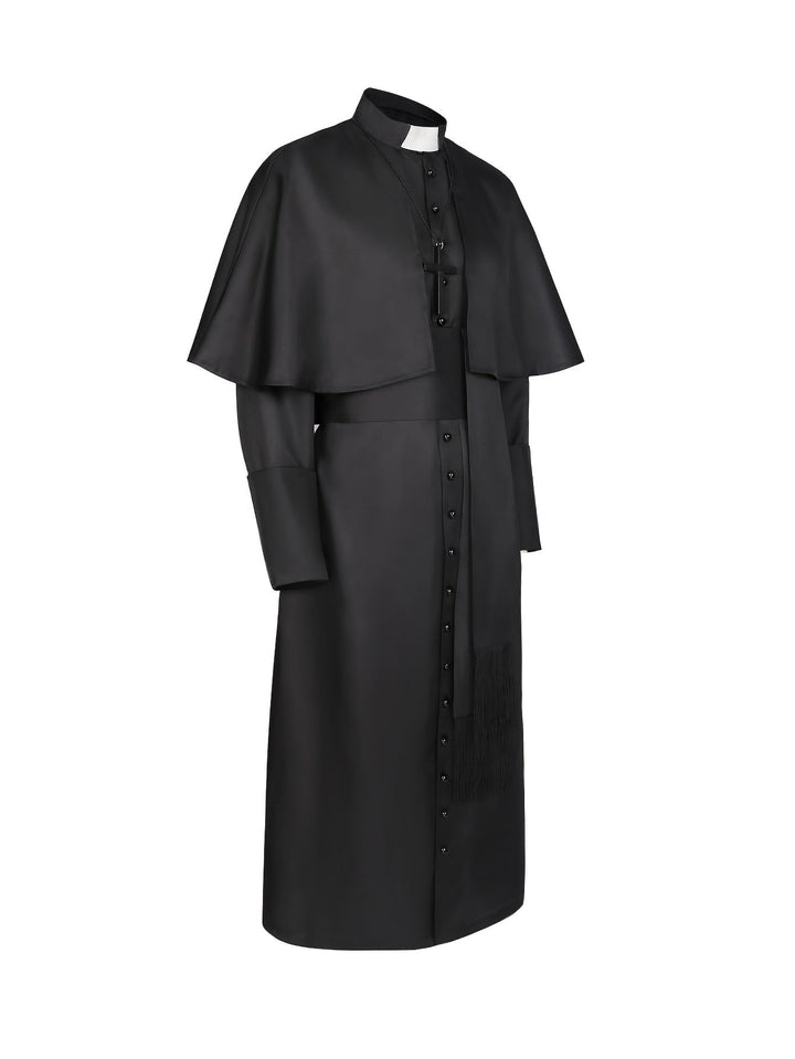 Men's Halloween Priest Costume with Long Robe, Cape and Cross