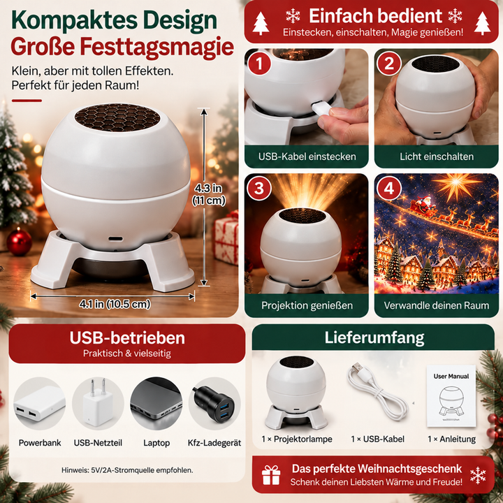 Christmas Projection Night Light for Walls and Ceilings – Festive Holiday Room Decor