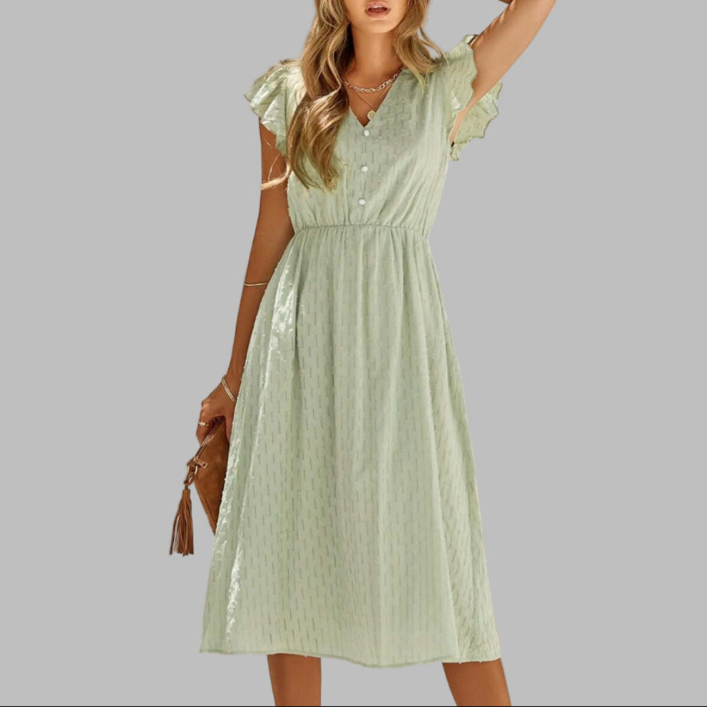 Women's Flowy V-Neck Ruffled Midi Dress