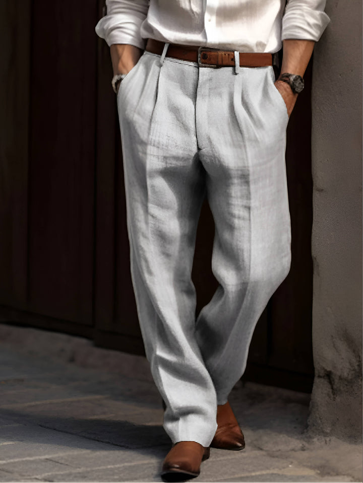 Men's Pleated Pants - Relaxed Fit Cotton Pants Elasticated Waist