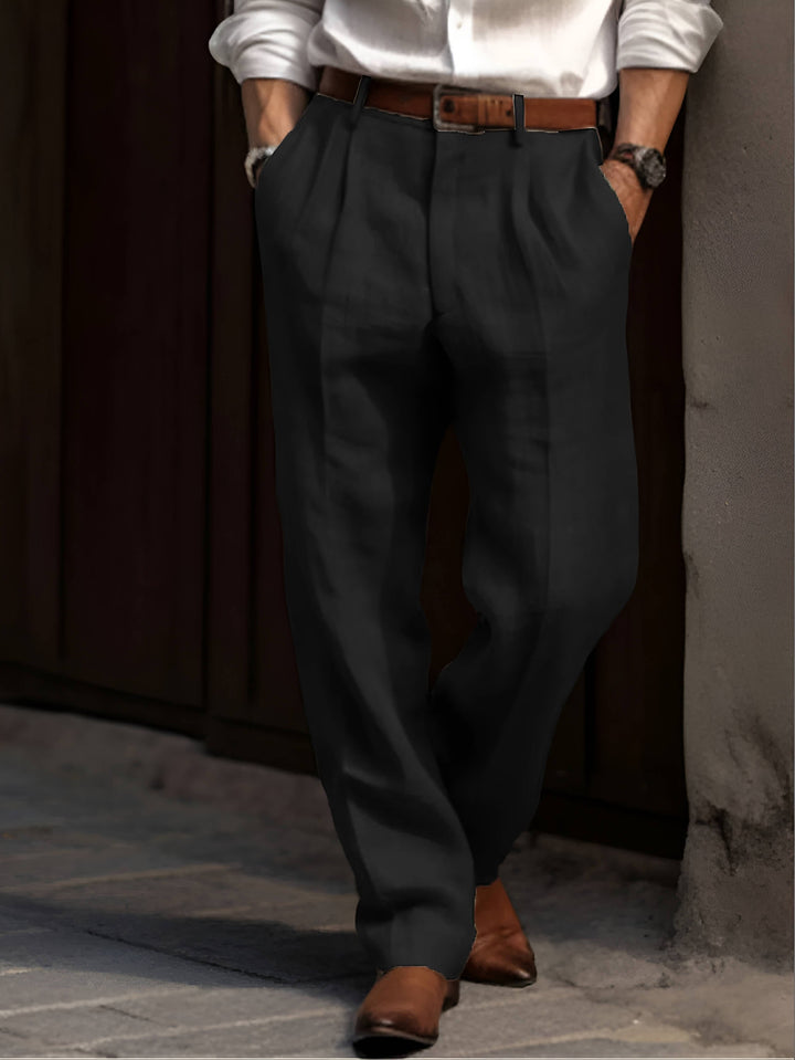 Men's Pleated Pants - Relaxed Fit Cotton Pants Elasticated Waist