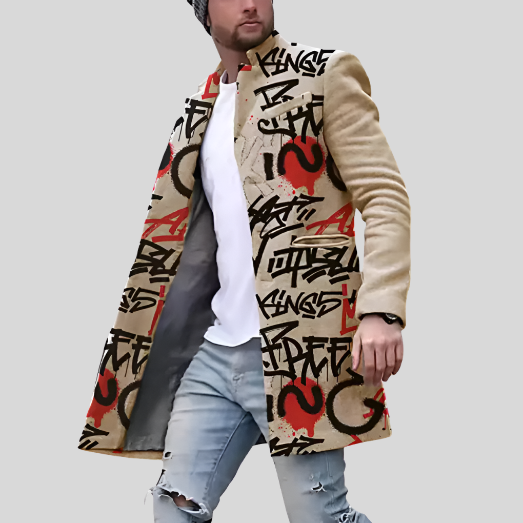 Street Print Coat – Casual & Adjustable Men’s Jacket
