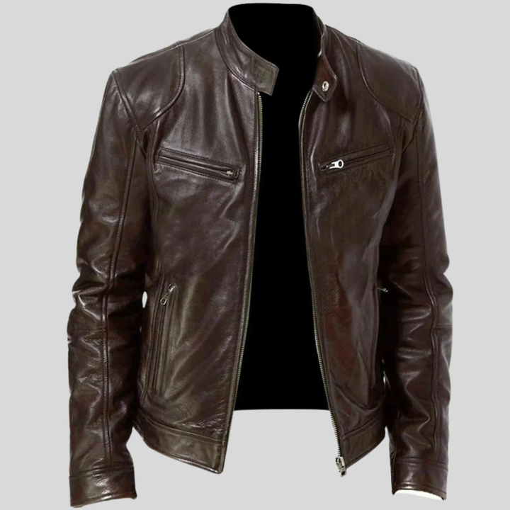 Rugged Leather Motorcycle Biker Jacket for Men
