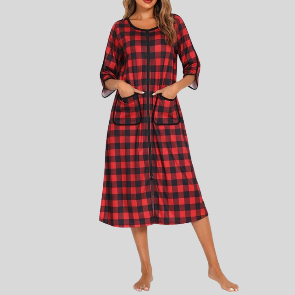 Warm Zip-Up Nightdress with Hood