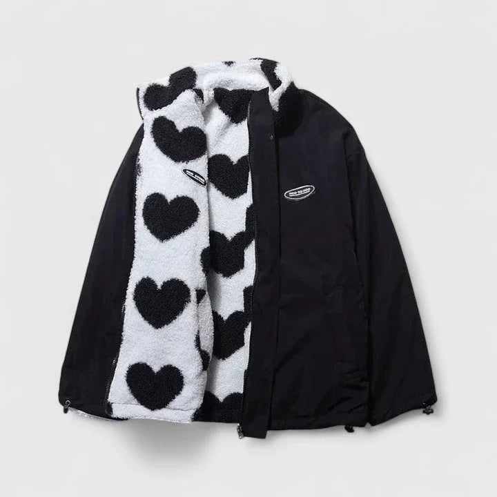 Women's reversible borg zip-up fleece jacket