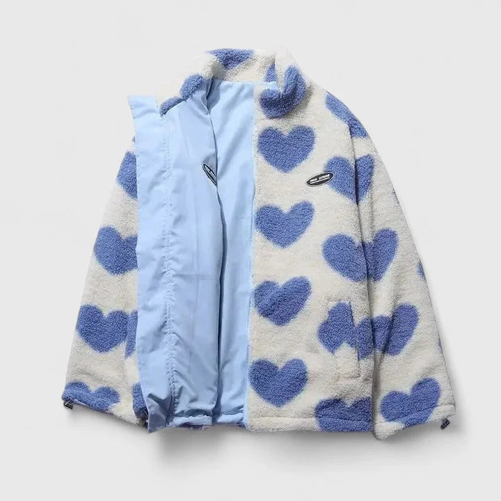 Women's reversible borg zip-up fleece jacket