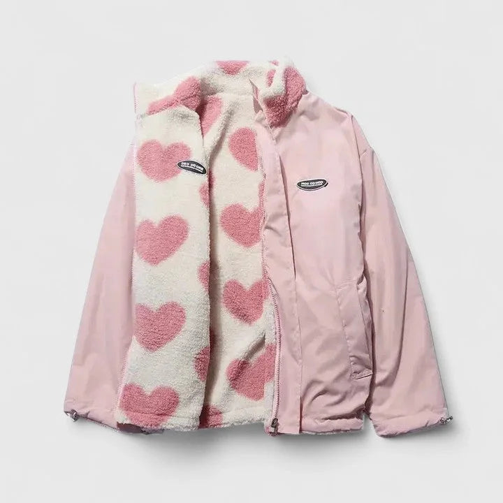 Women's reversible borg zip-up fleece jacket