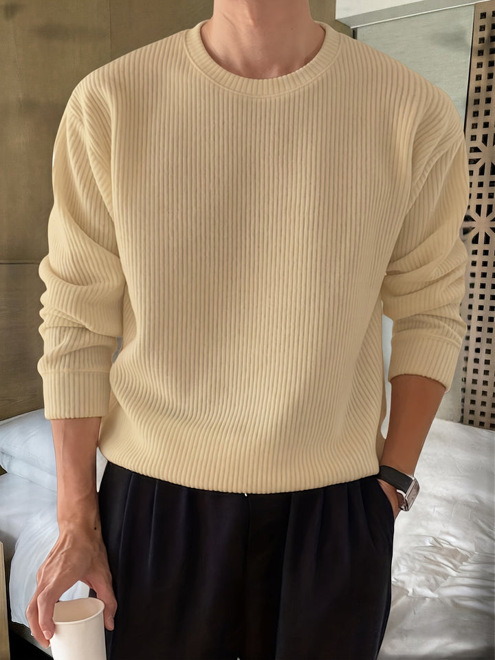 Men's Rib Knit Crew-Neck Sweater with Relaxed Fit