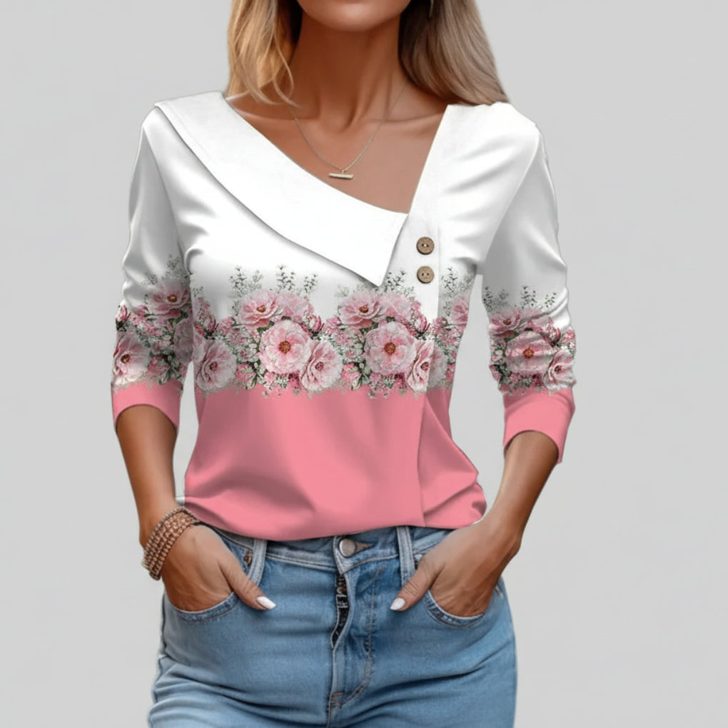Stylish Long-Sleeve Floral Print Blouse