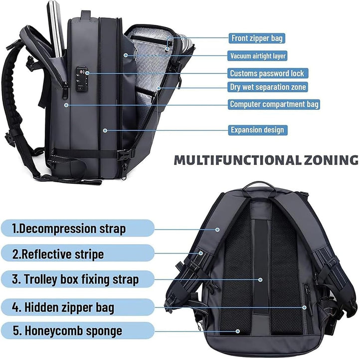 Expandable Compression Travel Backpack with Anti-Theft Lock and Wet Compartment
