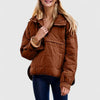 Women's quilted half-zip hood puffer jacket with placket