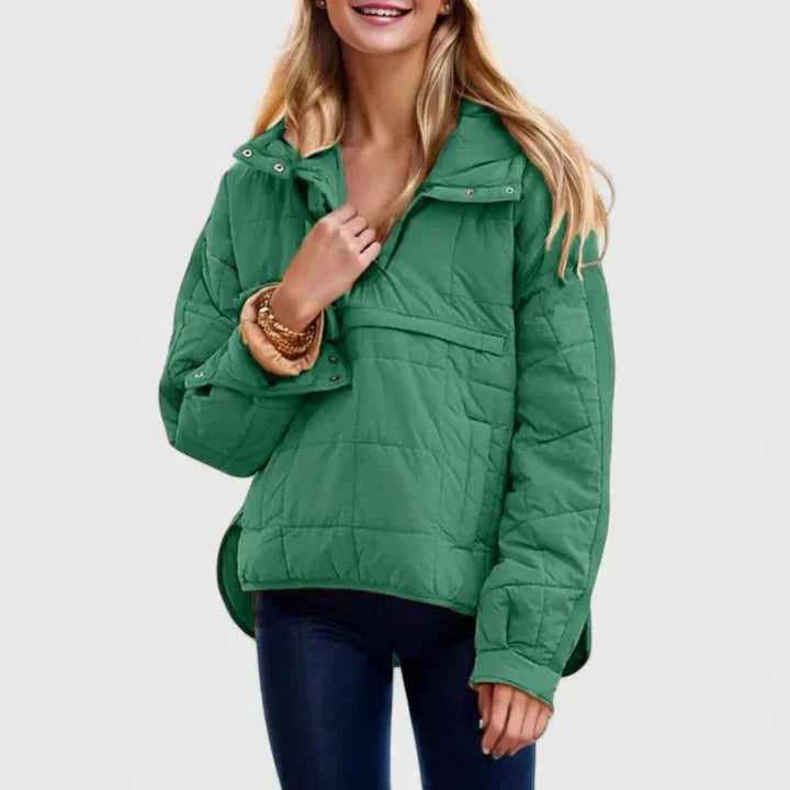 Women's quilted half-zip hood puffer jacket with placket