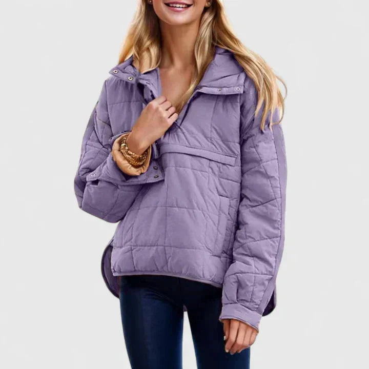 Women's quilted half-zip hood puffer jacket with placket
