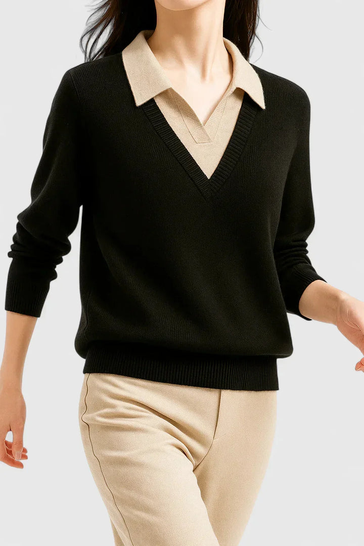 Women's knit v-neck sweater with button detail on cuffs