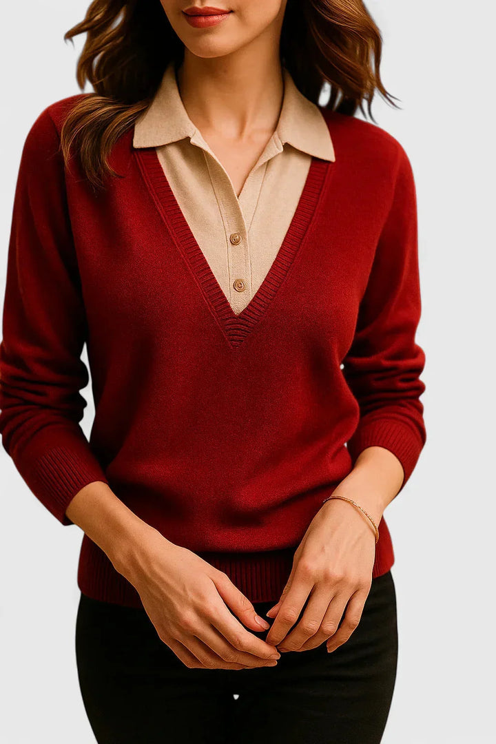 Women's knit v-neck sweater with button detail on cuffs