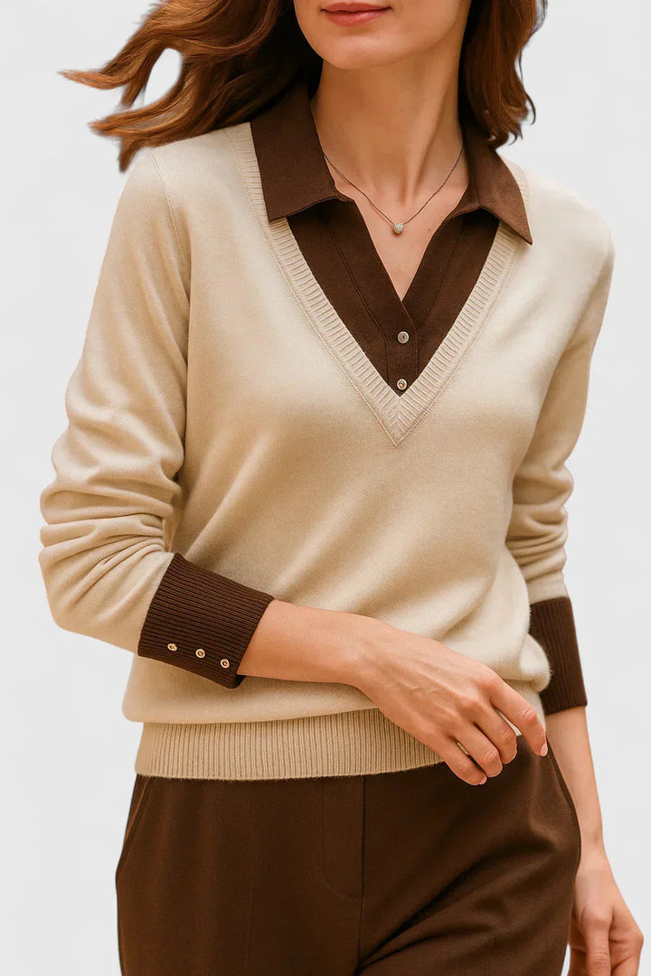 Women's knit v-neck sweater with button detail on cuffs