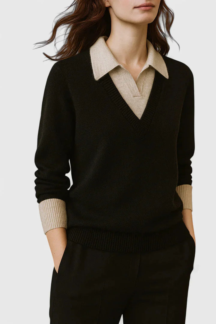 Women's knit v-neck sweater with button detail on cuffs