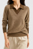 Women's knit v-neck sweater with button detail on cuffs