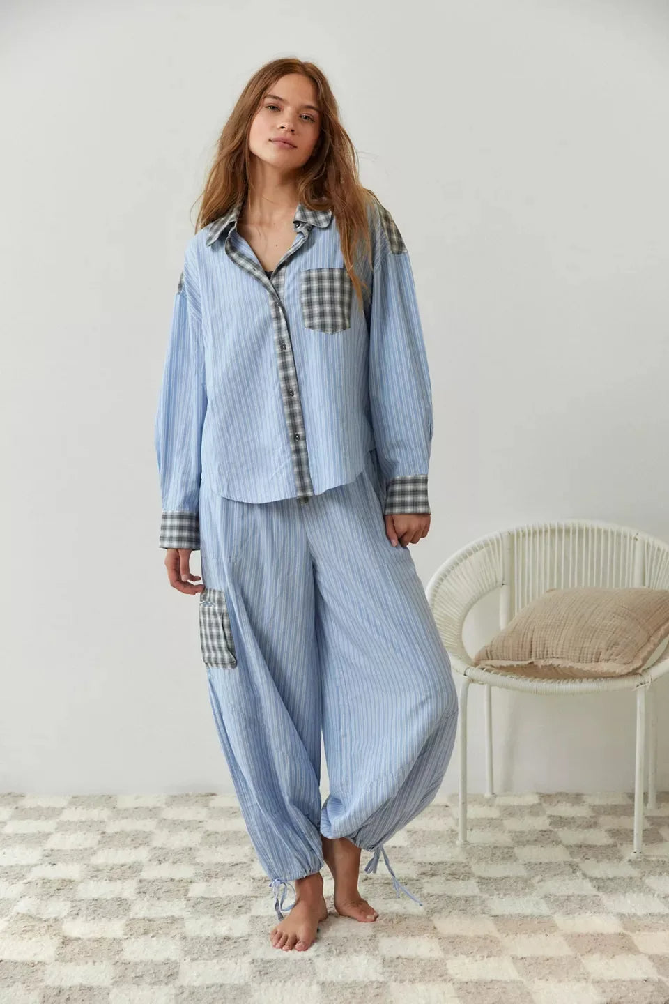 Women's Pyjama Set with Button Detail and Drawstring Pants