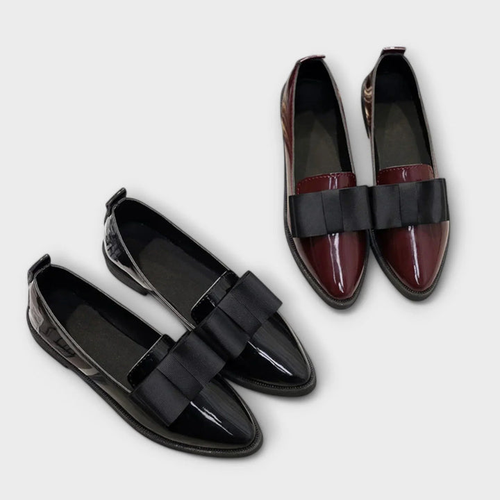 Women's faux leather loafers with bow detail