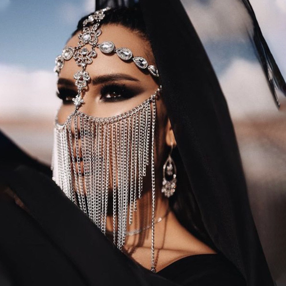 Sparkling Veil Mask | Masquerade Face Jewelry