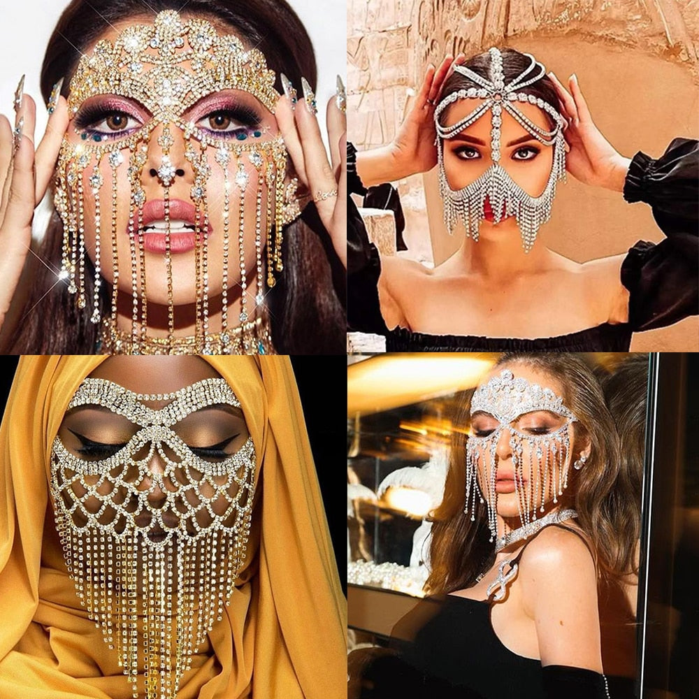 Sparkling Veil Mask | Masquerade Face Jewelry