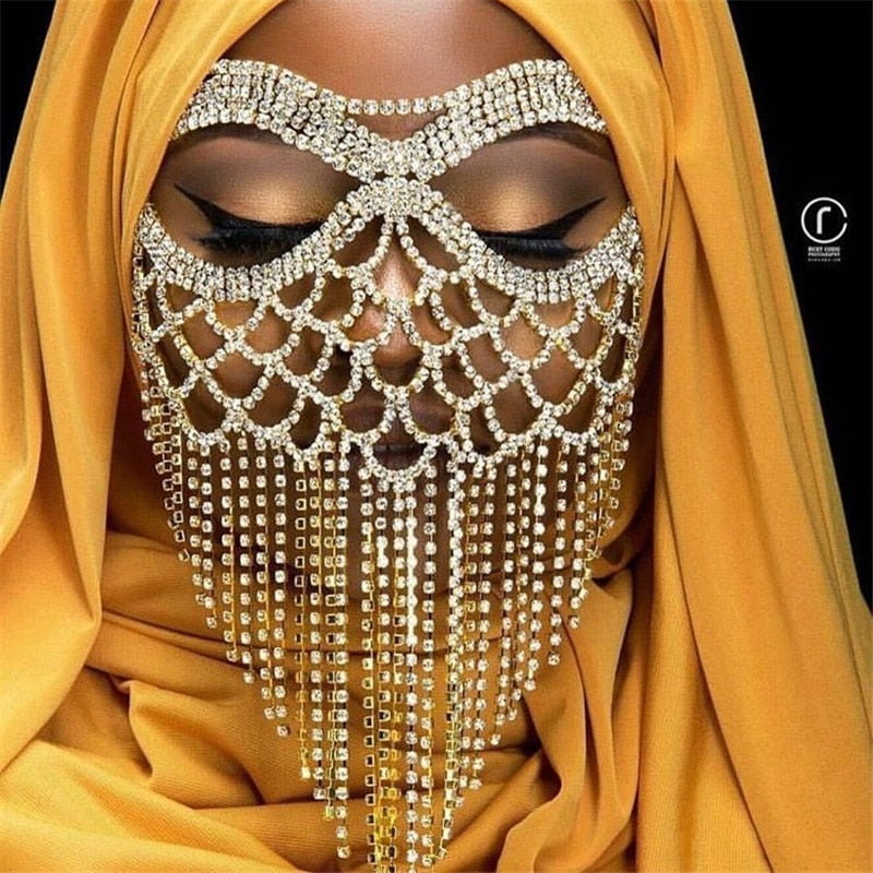 Sparkling Veil Mask | Masquerade Face Jewelry