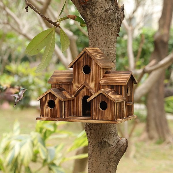 Handmade Wooden Birdhouse - 6 Holes - Sustainable Design