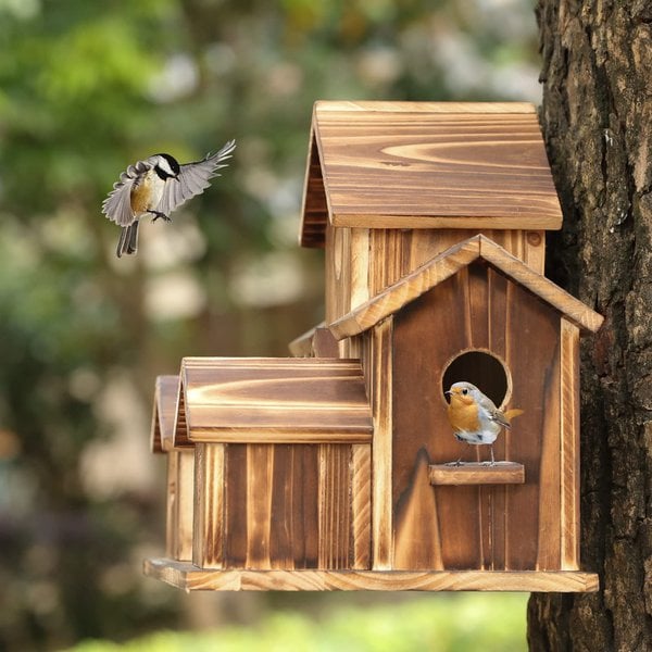 Handmade Wooden Birdhouse - 6 Holes - Sustainable Design