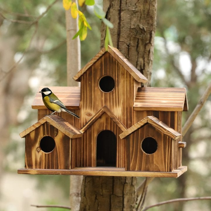 Handmade Wooden Birdhouse - 6 Holes - Sustainable Design
