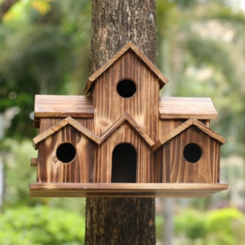 Handmade Wooden Birdhouse - 6 Holes - Sustainable Design