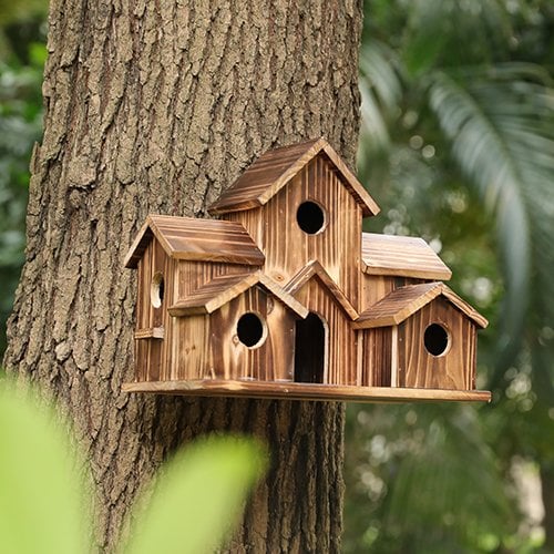 Handmade Wooden Birdhouse - 6 Holes - Sustainable Design