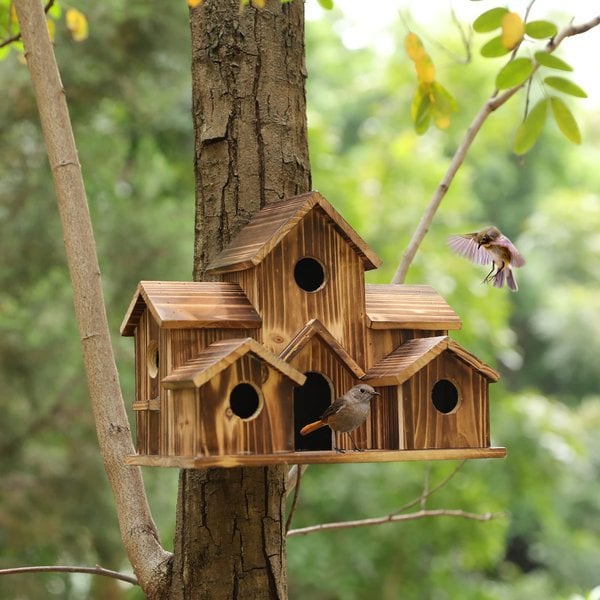 Handmade Wooden Birdhouse - 6 Holes - Sustainable Design