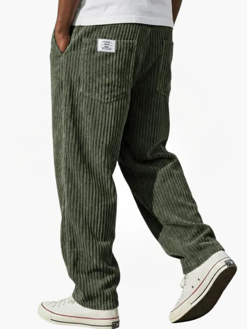 Men's Ribbed Pants with Elasticated Waistband and Slant Pockets