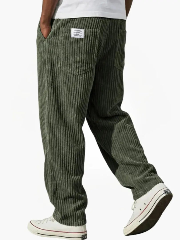 Men's Ribbed Pants with Elasticated Waistband and Slant Pockets