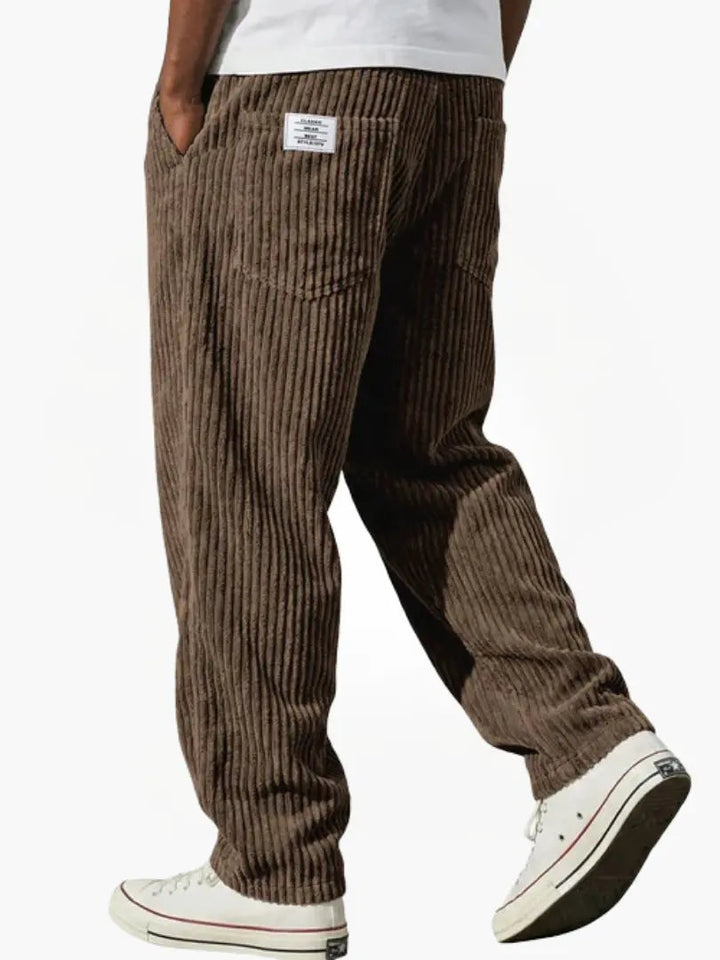 Men's Ribbed Pants with Elasticated Waistband and Slant Pockets