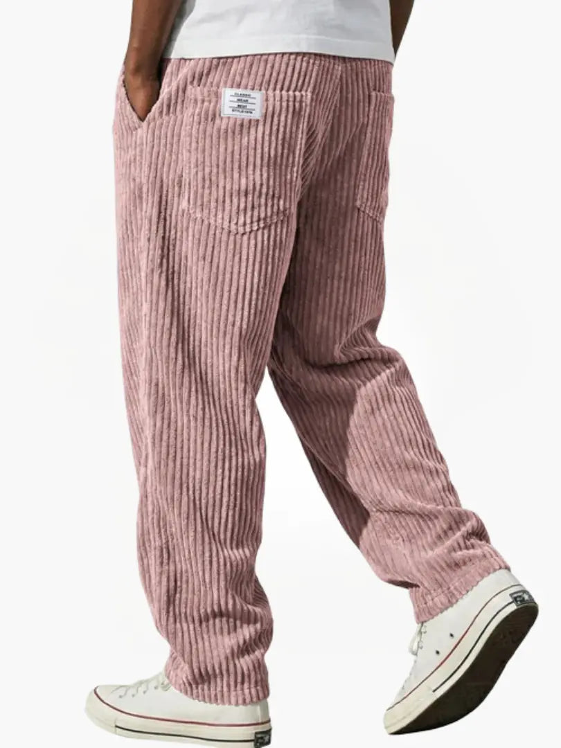 Men's Ribbed Pants with Elasticated Waistband and Slant Pockets